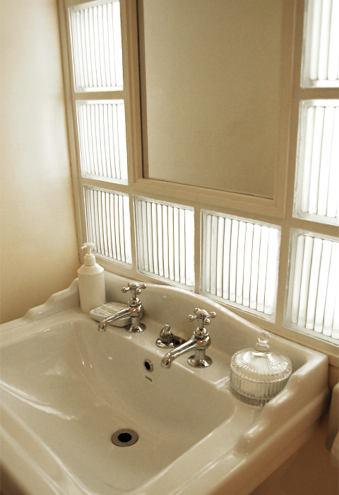 洗面台も光を取り込んで清潔感のある空間に。
